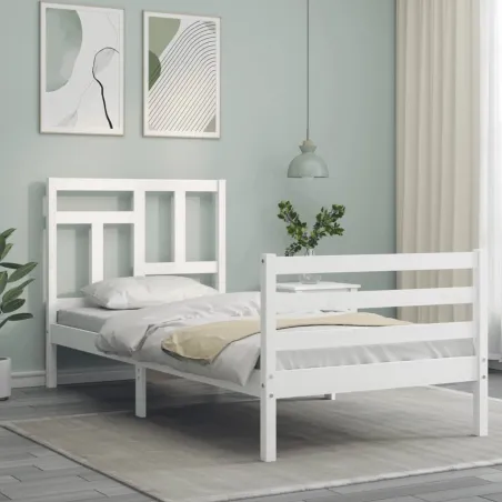 Cadre de lit sans matelas blanc bois massif