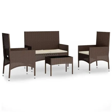 Salon de jardin 4 pcs avec coussins Marron Résine tressée 2