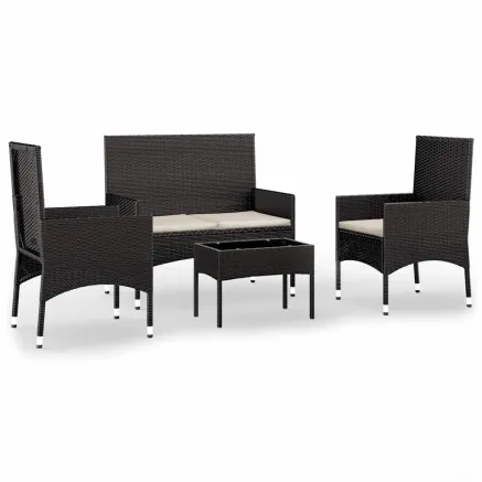 Salon de jardin 4 pcs avec coussins Noir Résine tressée 2