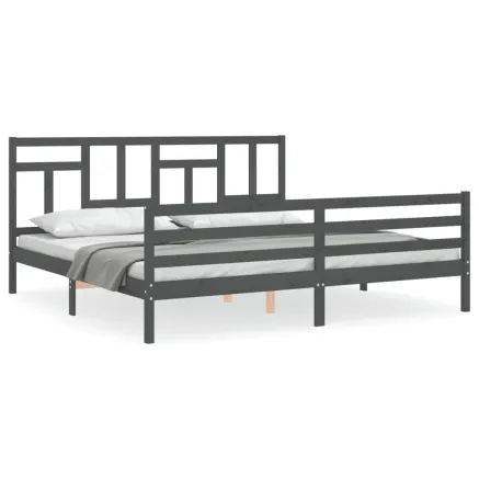 Cadre de lit sans matelas gris 200x200 cm bois massif 2