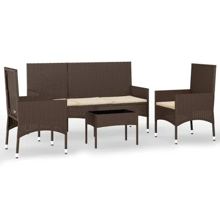 Salon de jardin 4 pcs avec coussins Marron Résine tressée 2