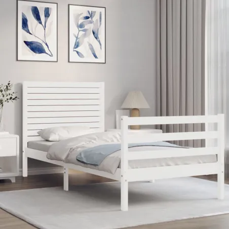 Cadre de lit sans matelas blanc bois massif