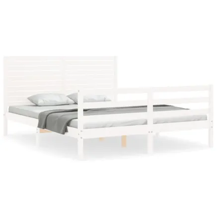 Cadre de lit sans matelas blanc 160x200 cm bois massif 2
