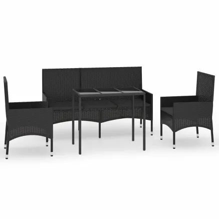 Salon de jardin 4 pcs avec coussins Noir Résine tressée 2
