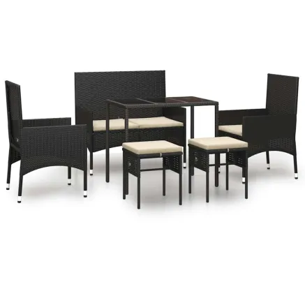 Salon de jardin 6 pcs avec coussins Noir Résine tressée 2