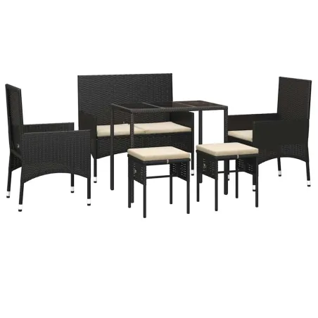 Salon de jardin 6 pcs avec coussins Noir Résine tressée