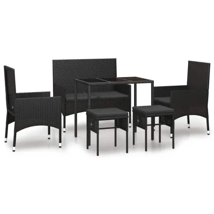 Salon de jardin 6 pcs avec coussins Noir Résine tressée 2