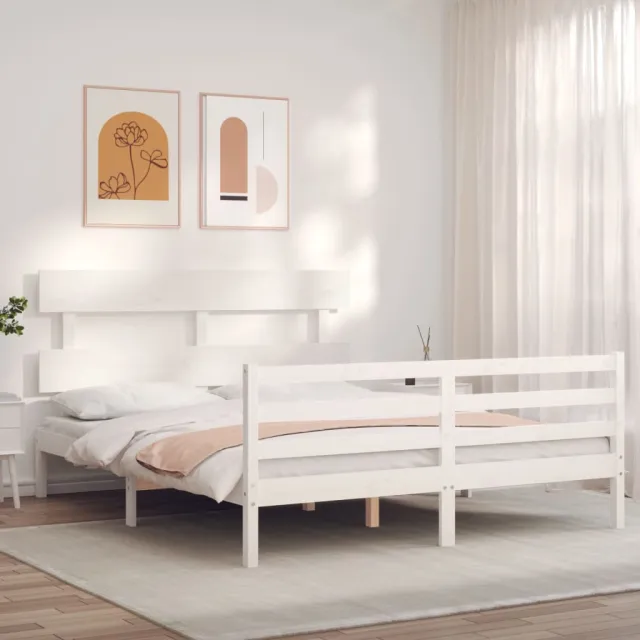 Cadre de lit sans matelas blanc 160x200 cm bois massif