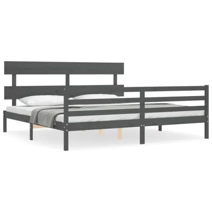 Cadre de lit sans matelas gris 200x200 cm bois massif 2