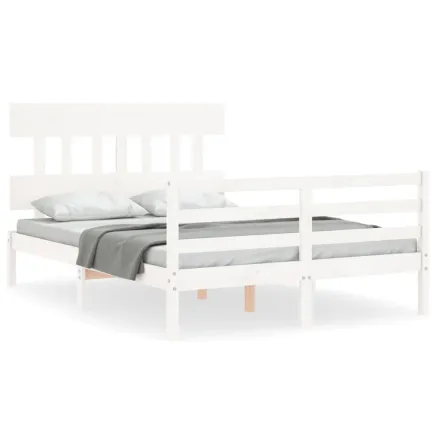 Cadre de lit sans matelas blanc 140x190 cm bois massif 2