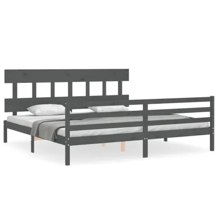 Cadre de lit sans matelas gris 200x200 cm bois massif 2