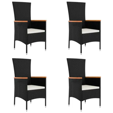 Chaises de jardin lot de 4 avec coussins Résine tressée Noir 2