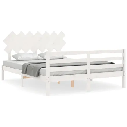 Cadre de lit sans matelas blanc bois de pin massif 2