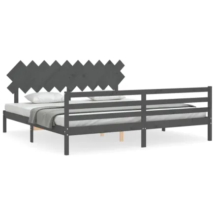 Cadre de lit sans matelas gris 200x200 cm bois massif 2