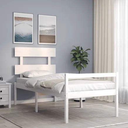 Lit pour personne âgée sans matelas blanc bois massif