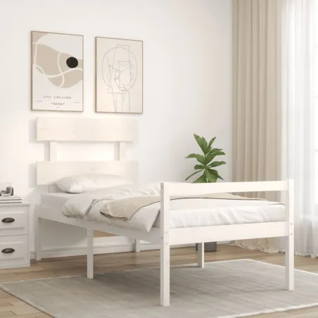Lit pour personne âgée sans matelas blanc bois massif
