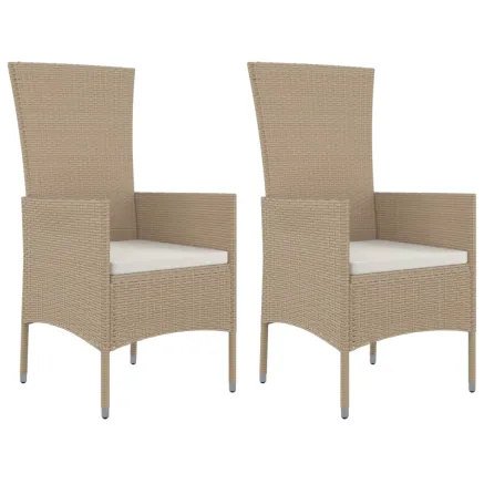 Chaises de jardin avec coussins lot de 2 Résine tressée Beige 2