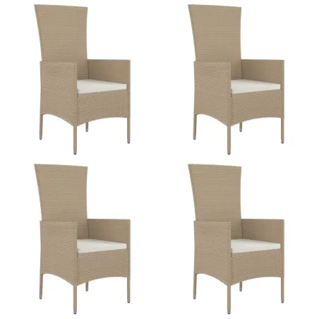 Chaises de jardin avec coussins lot de 4 Résine tressée Beige