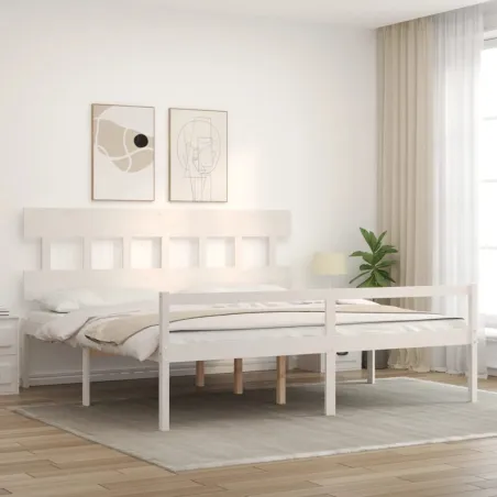 Lit pour personne âgée sans matelas blanc 200x200cm bois massif