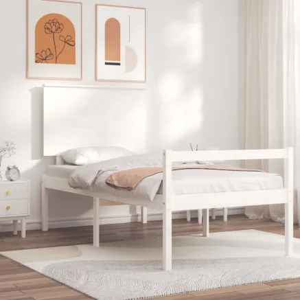 Lit pour personne âgée sans matelas blanc bois massif
