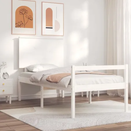 Lit pour personne âgée sans matelas blanc bois massif