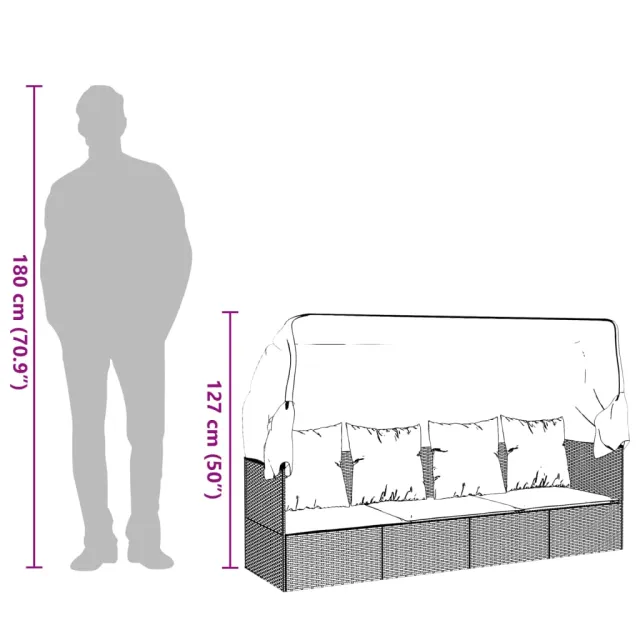 Lit de salon d'extérieur toit et coussins Marron Résine tressée