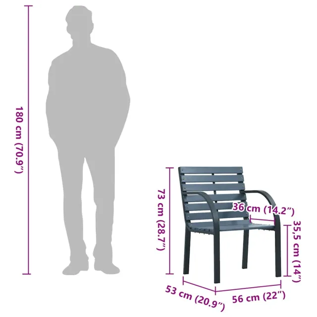 Chaises de jardin lot de 2 sapin massif acier enduit de poudre
