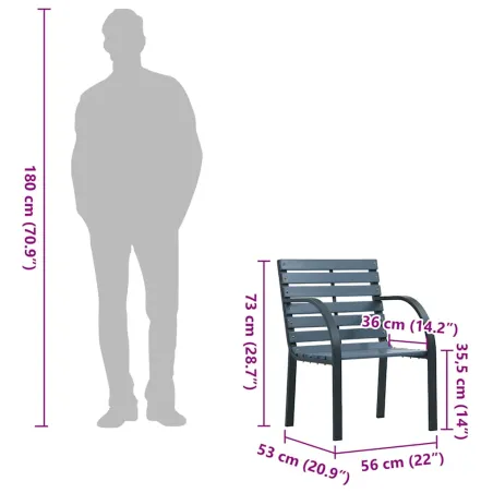 Chaises de jardin lot de 2 sapin massif acier enduit de poudre