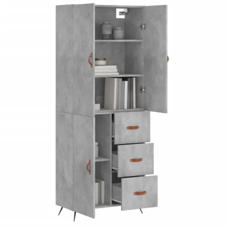 Buffet haut Gris béton 69,5x34x180 cm Bois d'ingénierie