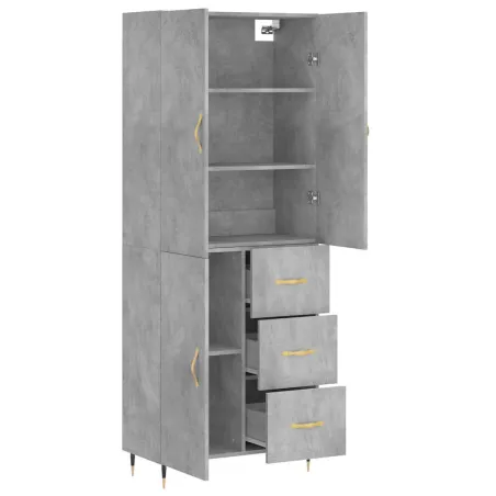 Buffet haut Gris béton 69,5x34x180 cm Bois d'ingénierie