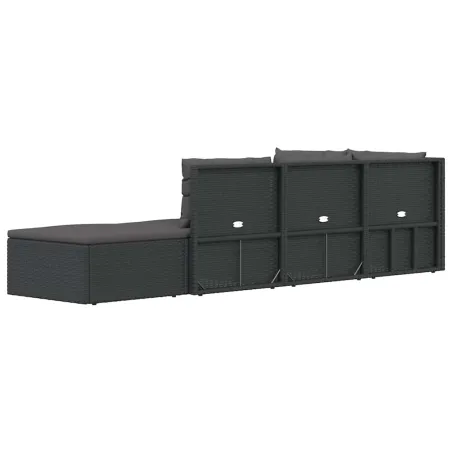 Salon de jardin 5 pcs avec coussins Noir Résine tressée