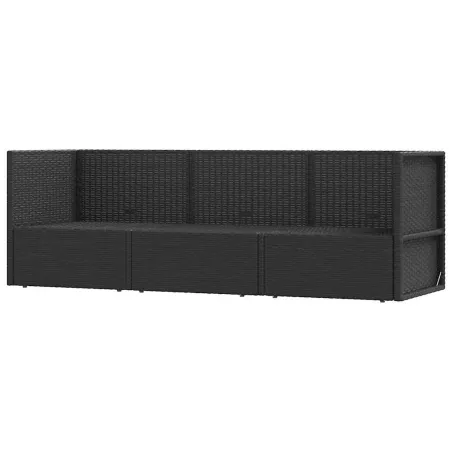 Salon de jardin 3 pcs avec coussins Noir Résine tressée