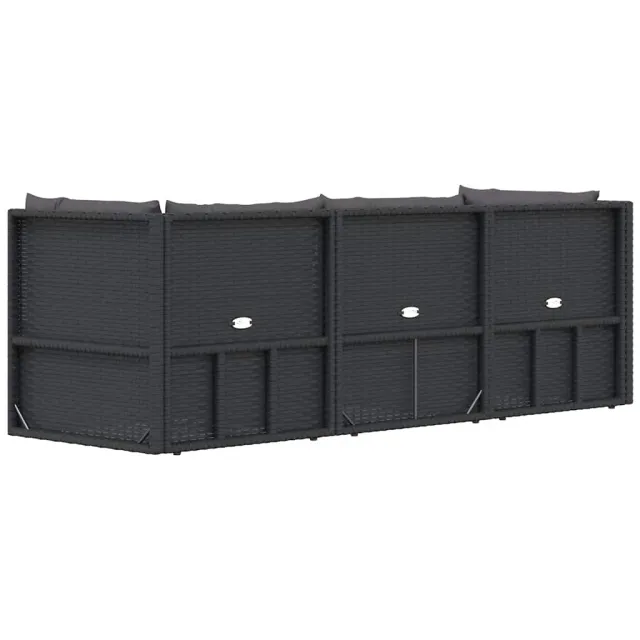 Salon de jardin 3 pcs avec coussins Noir Résine tressée