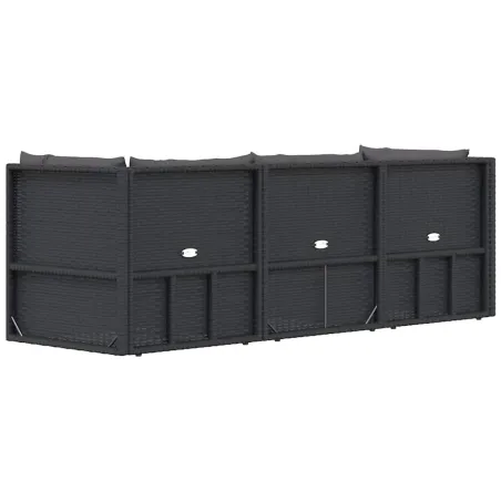 Salon de jardin 3 pcs avec coussins Noir Résine tressée