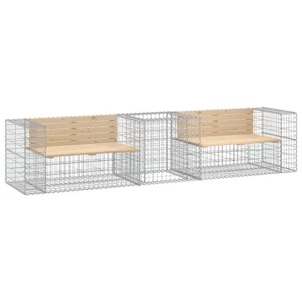 Banc de jardin avec panier en gabion bois massif de pin 2