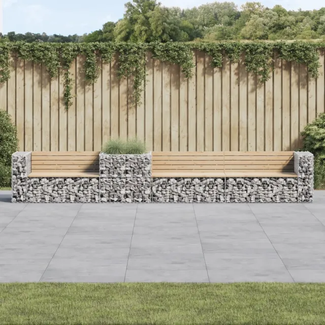 Banc de jardin avec panier en gabion bois massif de pin