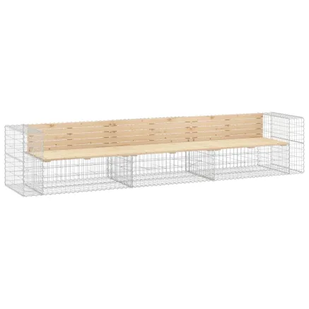Banc de jardin design gabion 347x71x65,5 cm bois massif de pin 2