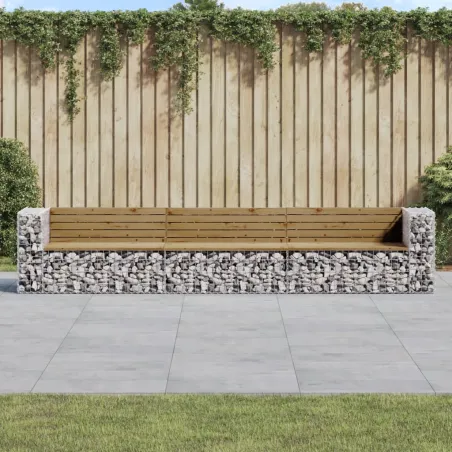 Banc de jardin design gabion 347x71x65,5cm bois de pin imprégné