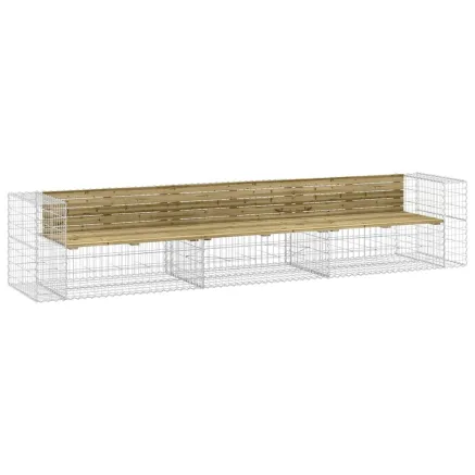 Banc de jardin design gabion 347x71x65,5cm bois de pin imprégné 2