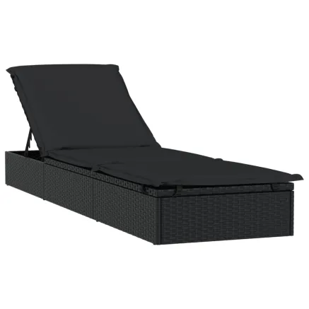 Chaise longue 1 pc avec coussin noir 201x55x62cm résine tressée 2