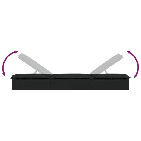 Chaise longue 1 pc avec coussin noir 201x55x62cm résine tressée