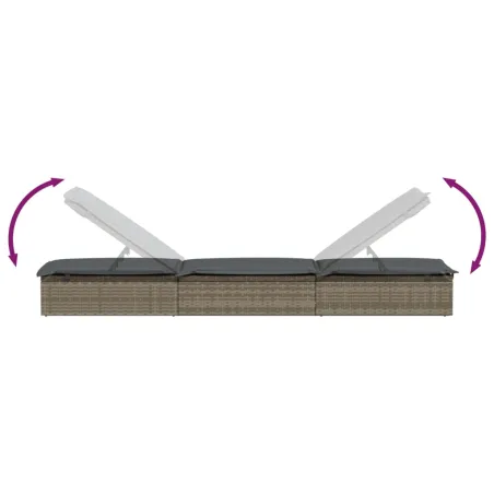 Transats 2 pcs avec table gris résine tressée