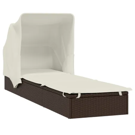 Transat avec toit pliable marron 213x63x97 cm résine tressée