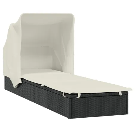 Transat avec toit pliable noir 213x63x97 cm résine tressée