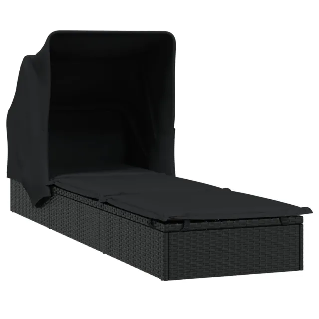 Transat avec toit pliable noir 213x63x97 cm résine tressée