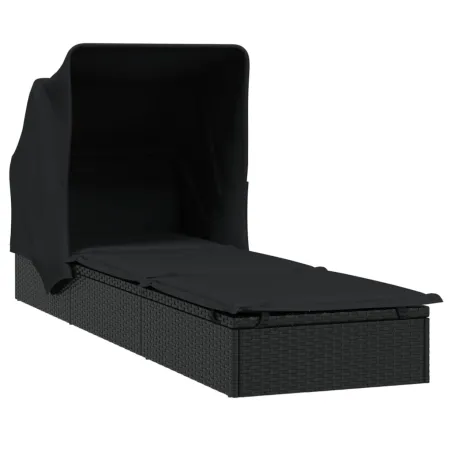 Transat avec toit pliable noir 213x63x97 cm résine tressée