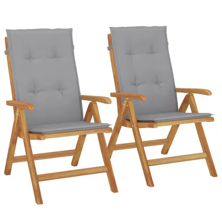 Chaises de jardin inclinables lot de 2 et coussins teck massif 2