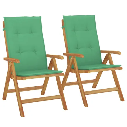 Chaises de jardin inclinables lot de 2 et coussins teck massif 2