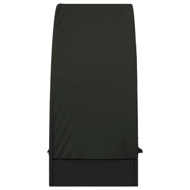 Chaise longue avec toit rond noir 211x57x140 cm résine tressée