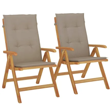Chaises de jardin inclinables lot de 2 et coussins teck massif 2